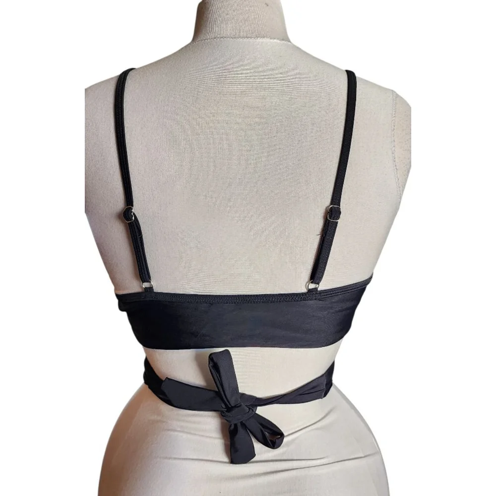 Sexy Black Wrap Around Tie Bikini Top Women's L